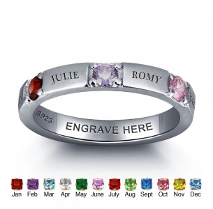 Birthstone Sterling Silver Personalized Engravable Ring JEWJORI101978